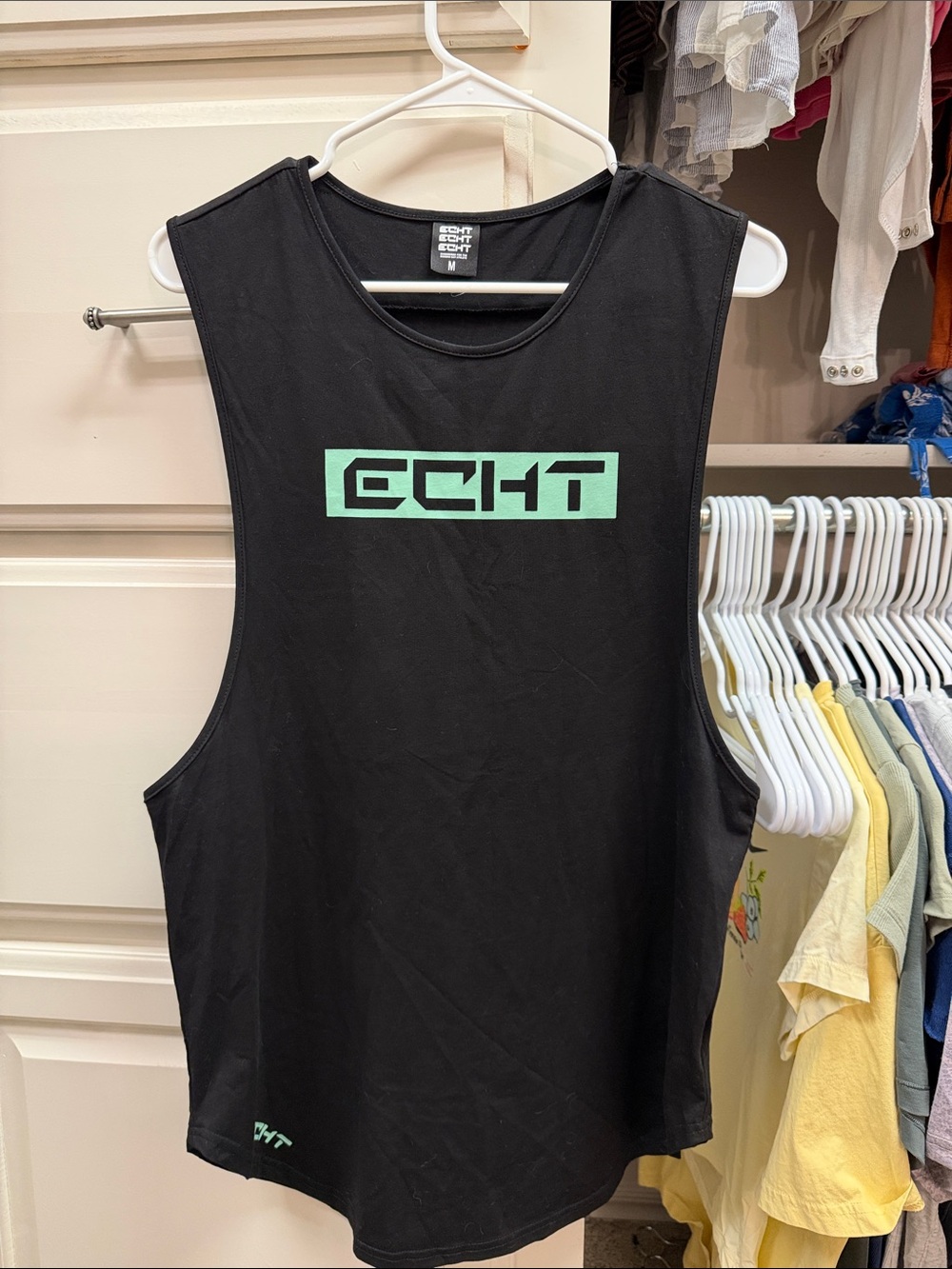 ECHT Black Tank Top with Mint Green Logo